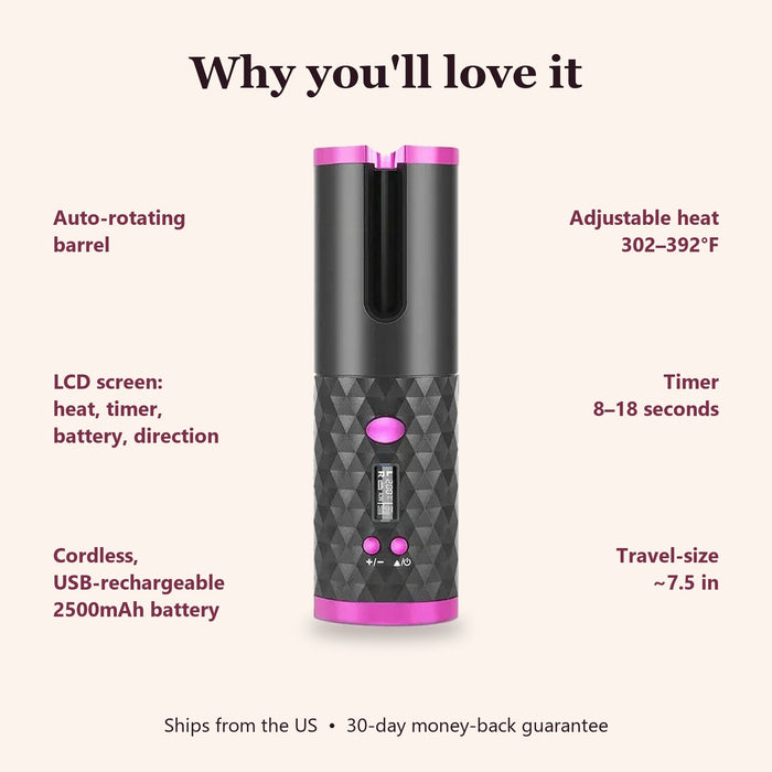 Auto-Rotating Cordless Curler — Salon Curls in Seconds